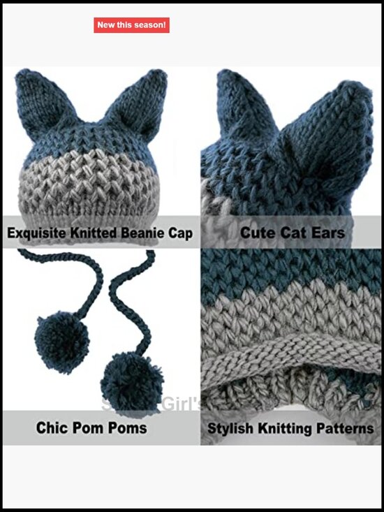 Handmade Crochet Cat Ear Beanie with Ear Flap Pompom Y2K Gothic Winter Hat main image 7